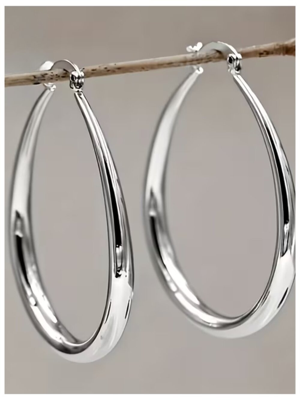 Minimalist Teardrop Oval Hoop Earrings Glossy Stainless Steel Hypoallergenic